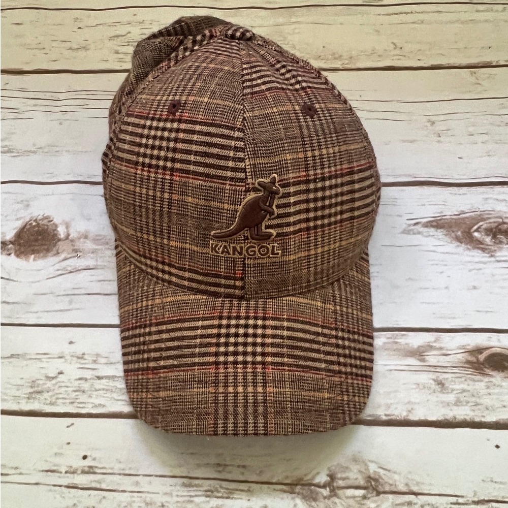 Kangol Baseball Cap‎ Brown Glen Plaid Flexfit Logo Hat S/M